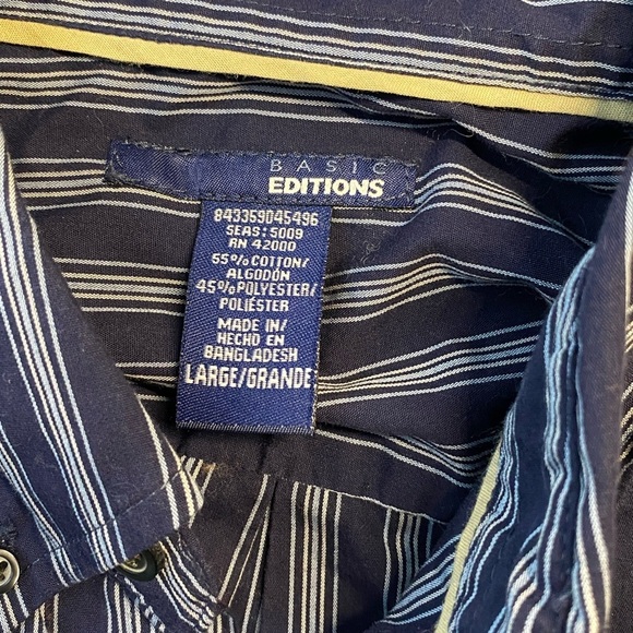 Basic Editions Striped Long Sleeve Button Down Shirt (Size:L, Color:Navy/White) - Picture 3 of 3